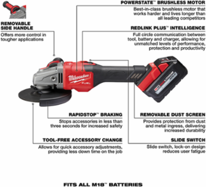 M18 FUEL™ 4-1/2 in.-6 in. Lock-On Braking Grinder with Slide Switch 2 Battery Kit