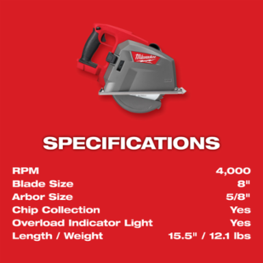 M18 FUEL™ 8 Inch Metal Cutting Circular Saw, 2-9/16 Inch Cut Capacity, 15A Power