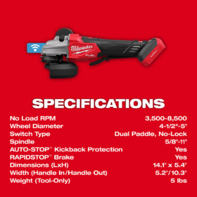 M18 FUEL 4-1/2 Inch / 5 Inch Cordless Dual-Trigger Angle Grinder, 8500 RPM
