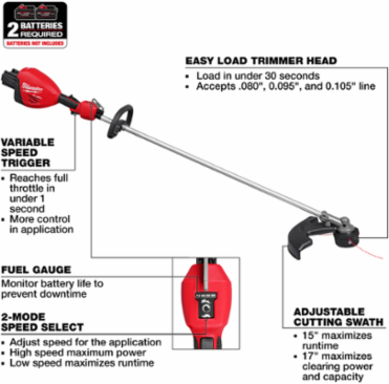 M18 FUELTM 17 Inch Dual Battery String Trimmer, 18V, 11.80 lbs, Brushless Motor