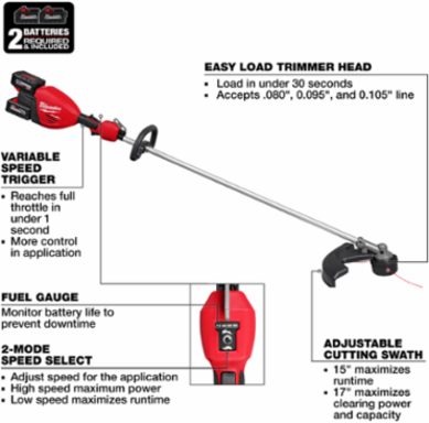 M18 FUEL 17 Inch Dual Battery String Trimmer Kit, 18V, 2.5HP, Dual-Line, 0.080 Inch