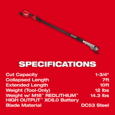 M18 Brushless Telescoping Pole Pruning Shears, Cuts 1-3/4 Inch, 7-10 Foot Length