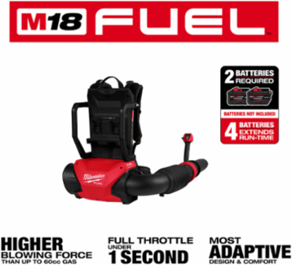 M18 FUEL™ Dual Battery Backpack Blower, 650 CFM, 155 MPH, 18.40 lbs