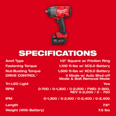 M18 FUELTM 1/2 Inch High Torque & 3/8 Inch Mid-Torque Impact Wrench Combo Kit, 1,100 ft-lbs Torque