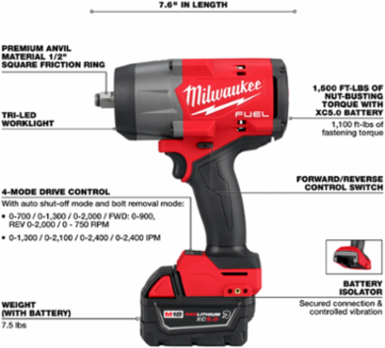 M18 FUELTM 1/2 Inch High Torque & 3/8 Inch Mid-Torque Impact Wrench Combo Kit, 1,100 ft-lbs Torque