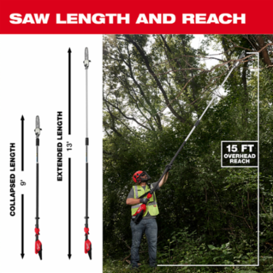 M18 FUELTM Telescoping Pole Saw 2.3HP 9-13 Foot Length 25m/s Chain Speed