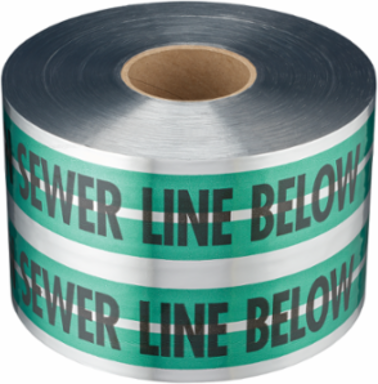 MAGNATEC Premium Detectable Tape - 1000 ft x 6 Inch, Plastic/Foil, Caution Sewer Line Below