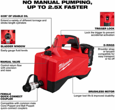 M18™ Brushless 60in³ 10,000psi Hydraulic Pump, 12.6 lbs, Cordless