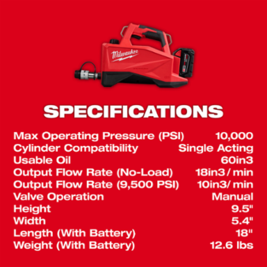 M18™ Brushless 60in³ 10,000psi Hydraulic Pump, 12.6 lbs, Cordless