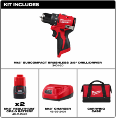 M12™ Subcompact Brushless 3/8" Drill/Driver Kit