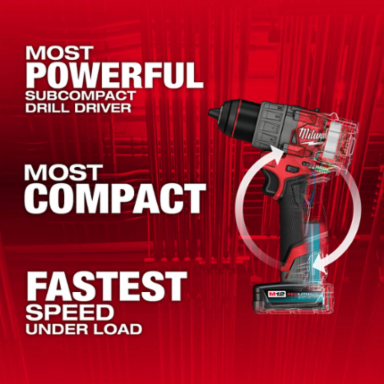 M12 FUEL 1/2 Inch Drill/Driver Kit, 400 in-lbs Torque, 1550 RPM, 2.5 lbs