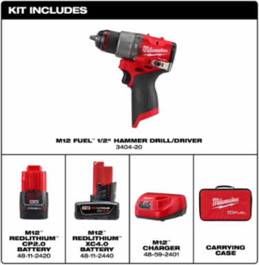 M12 FUEL 1/2 Inch Hammer Drill/Driver Kit, 2.6 lbs, 33.33 ft-lbs Torque