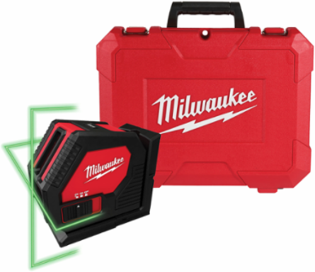 Green Cross Line Laser, 100 ft Range, Self-Leveling, 8+ Hour Runtime