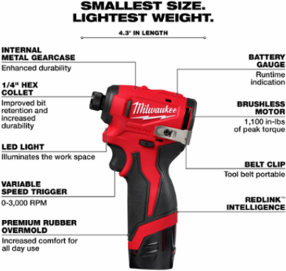 M12™ Subcompact Brushless 1/4" Hex Impact Driver Kit