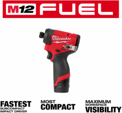 M12 FUELTM 1/4 Inch Hex Impact Driver Kit, 1500 in-lbs Torque, 3600 RPM