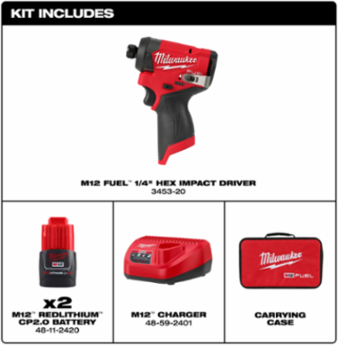 M12 FUEL™ 1/4 Inch Hex Impact Driver Kit, 1500 in-lbs Torque, 3600 RPM