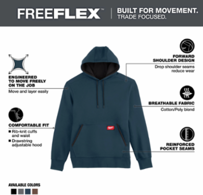 FREEFLEX Pullover Hoodie - Blue, Size L, Cotton/Polyester, Breathable