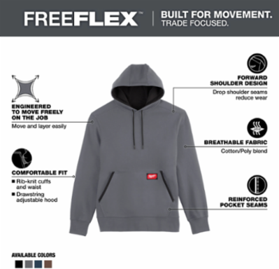 FREEFLEXTM Midweight Pullover Hoodie Gray XL, Breathable Cotton/Polyester