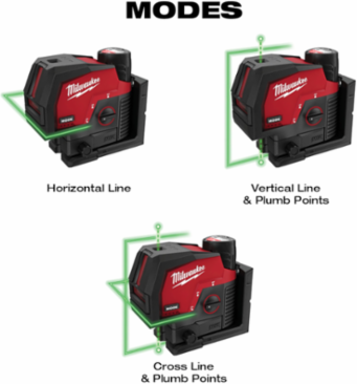 M12 Green Cross Line & Plumb Points Laser, 125 ft Range, Self-Leveling
