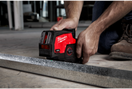M12 Green Cross Line & Plumb Points Laser, 125 ft Range, 15+ Hours Runtime