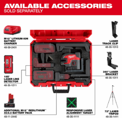 M12 Green Laser Level - 125 ft Reach, Self-Leveling, IP54 Rated