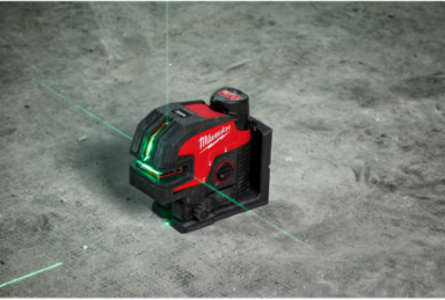 M12 Green Cross Line & 4-Point Laser Kit, 125 ft Working Range, 12 Volt Battery