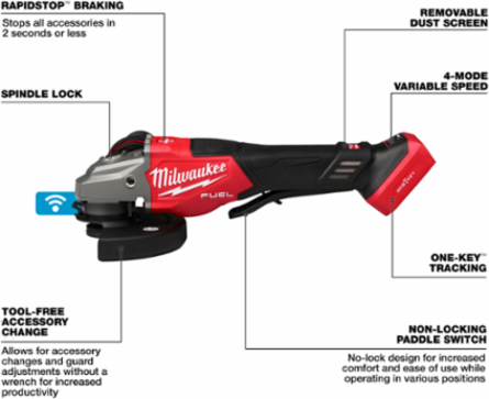 M18 FUEL™ 4-1/2"-6" Variable Speed Braking Grinder, Paddle Switch w/ ONE-KEY™