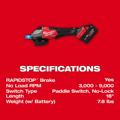 M18 FUEL™ 4-1/2"-6" Variable Speed Braking Grinder, Paddle Switch w/ ONE-KEY™ Kit