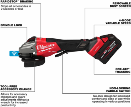 M18 FUEL™ 4-1/2"-6" Variable Speed Braking Grinder, Paddle Switch w/ ONE-KEY™ Kit