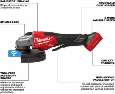 M18 FUEL™ 4-1/2"-7" Variable Speed Braking Grinder, Paddle Switch w/ ONE-KEY™