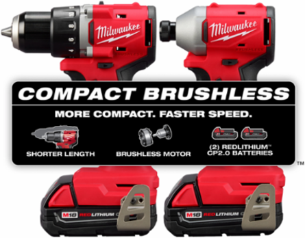 M18TM Compact Brushless 2-Tool Combo Kit, 1/2 Inch Drill, 1/4 Inch Impact, 550 in-lbs Torque