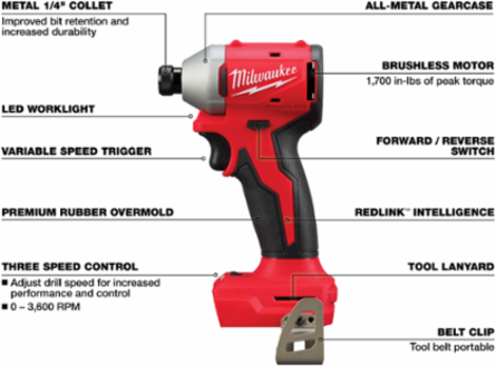 M18™ 4-Tool Combo Kit - Includes 1/2" Hammer Drill, 3-Speed Impact Driver, 7-1/4" Circular Saw, Hackzall
