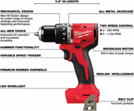 M18™ 4-Tool Combo Kit - Includes 1/2" Hammer Drill, 3-Speed Impact Driver, 7-1/4" Circular Saw, Hackzall