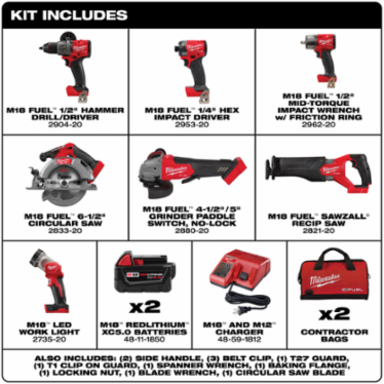 M18 FUEL 7-Tool Combo Kit, 18V, Includes 1/2 Inch Hammer Drill & 6-1/2 Inch Circular Saw