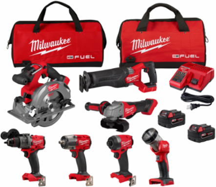 M18 FUEL 7-Tool Combo Kit, 18V, Includes 1/2 Inch Hammer Drill & 6-1/2 Inch Circular Saw
