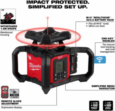 M18 Red Dual Slope Rotary Laser Level Kit, 4000 Ft Range, 1/16 In Accuracy