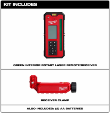 Green Rotary Laser Remote Control & Receiver, 1000 ft Range, +/- 1/32 in Accuracy