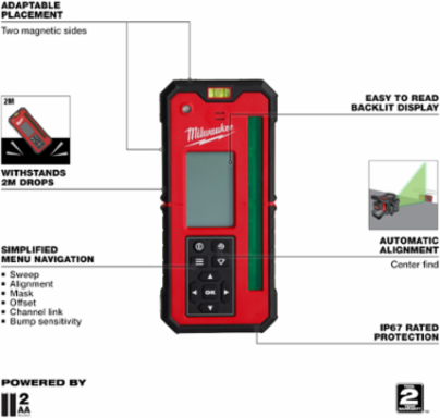 Green Rotary Laser Remote Control & Receiver, 1000 ft Range, +/- 1/32 in Accuracy