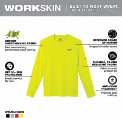 WORKSKINTM Lightweight Long Sleeve Performance Shirt, Hi Vis Yellow, Large