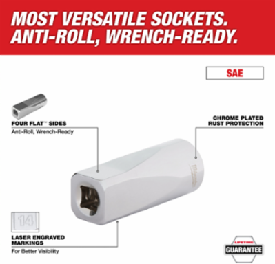 3/8 Inch Drive 7/16 Inch 6-Point Deep Socket, Chrome Finish