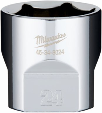 3/8 Inch Drive 24mm Metric Socket, 6-Point, Chrome Vanadium Steel