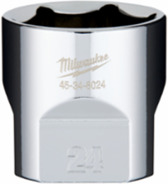 3/8 Inch Drive 24mm Metric Socket, 6-Point, Chrome Vanadium Steel