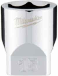 1/4 Inch Drive 15mm Metric 6-Point Socket, Chrome Finish