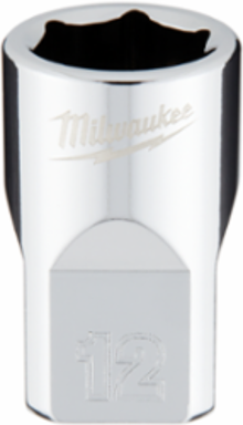 3/8 Inch Drive 12mm Metric 6-Point Socket, Chrome Finish, Etched Size Identification