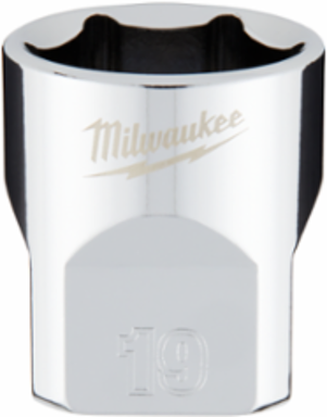 3/8 Inch Drive 19mm Metric 6-Point Socket, Steel, Chrome Finish