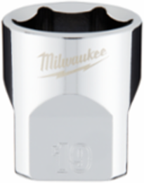 3/8 Inch Drive 19mm Metric 6-Point Socket, Steel, Chrome Finish