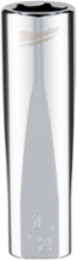 3/8 Inch Drive 1/2 Inch SAE 6-Point Deep Socket, 2.76 Inch Length, Chrome Finish