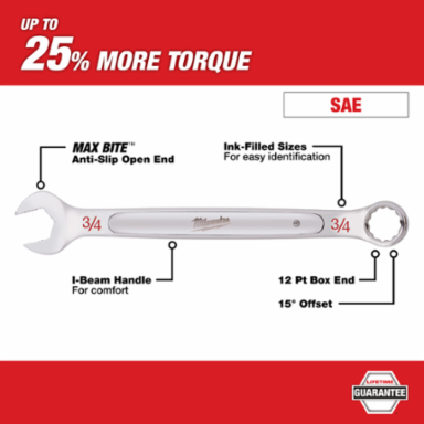 1-3/8 Inch Combination Wrench, Chrome Vanadium Steel, MAXBITE™ Grip
