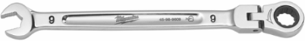9mm Flex Head Ratcheting Combination Wrench, Chrome Vanadium Steel, 144 Positions