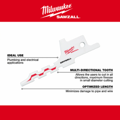 Drywall Access SAWZALL® Blade 2-1/2 Inch, Bimetal, Ideal for Plumbing and Electrical